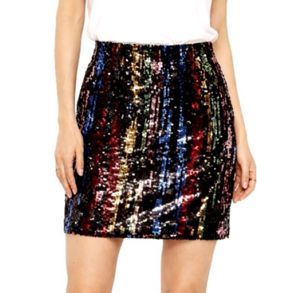 NWT Heartloom Rainbow Striped Sequin Mini Skirt Size Small Colorful Glam Sparkle